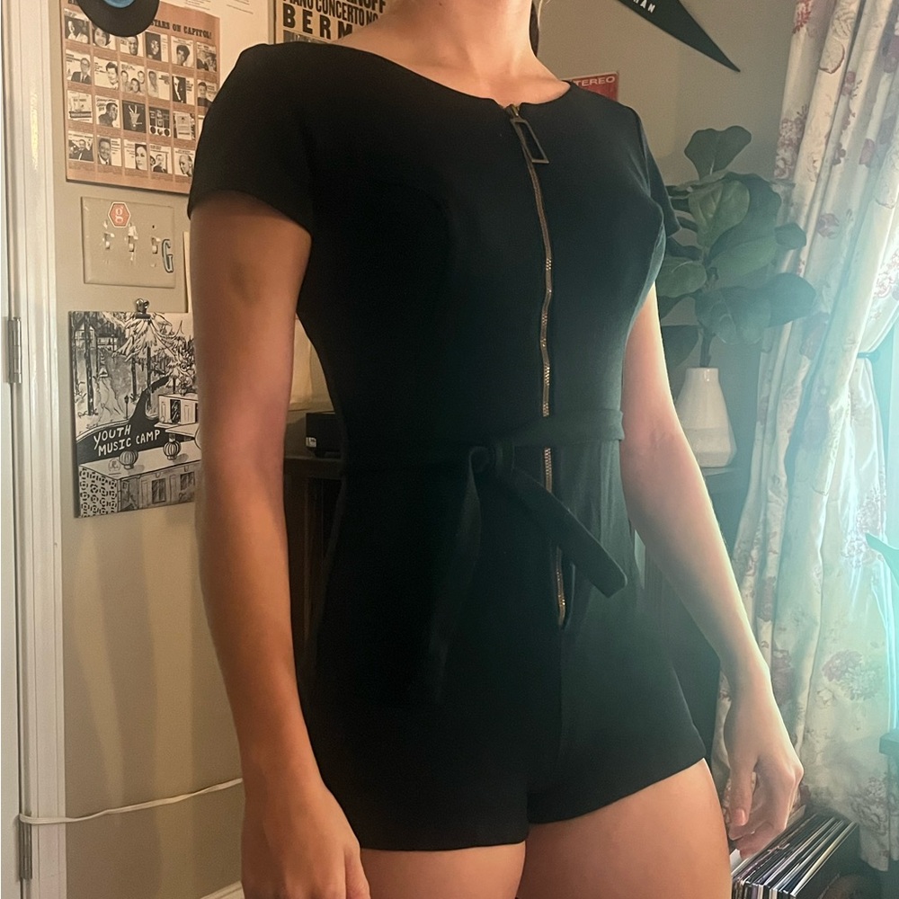 VINTAGE 1950s Rose Marie Reid Designer Swimsuit — Rare Zip-Front Black Playsuit